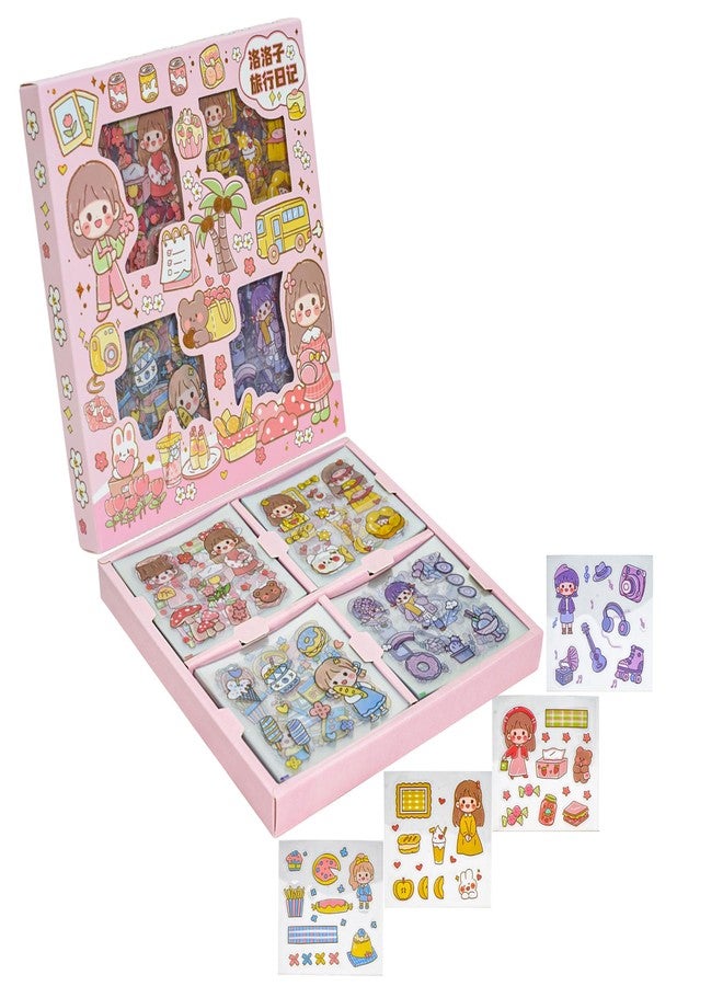 WISHKEY PET Girl Theme Peel and Stick Stickers for Paper Kids 100 Sheet Stickers Adorable Japanese Girl Sticker Set Stationery Item Multicolor 3+Years (Pack of 1) 2.2 cm - Image 1